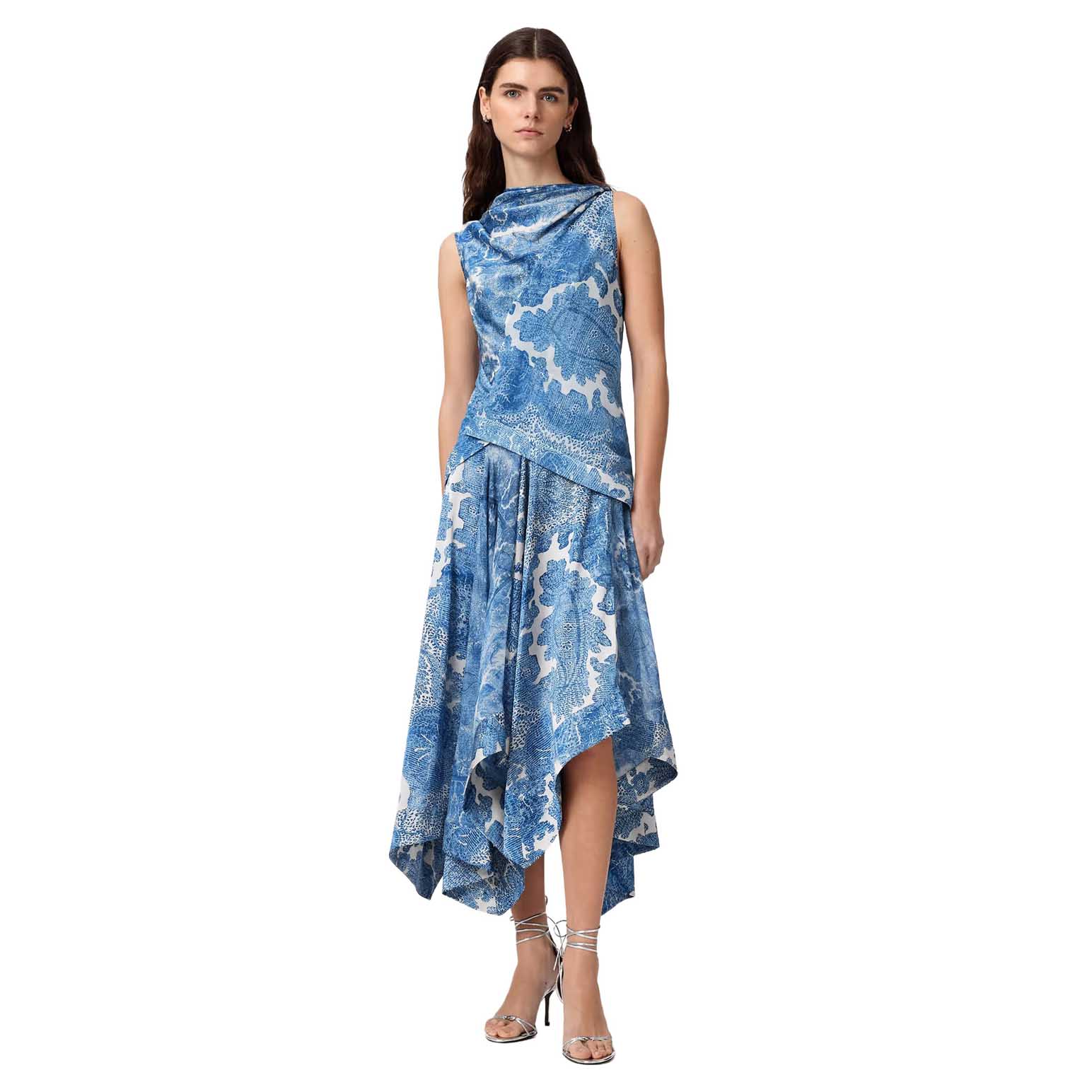 AllSaints Prue Draped Asymmetric Midi Dress